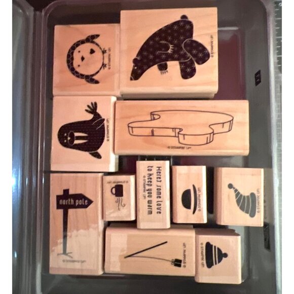 Stampin Up! Cold & Cuddly Wood-Mounted Rubber Stamp Set winter north pole - Picture 4 of 5